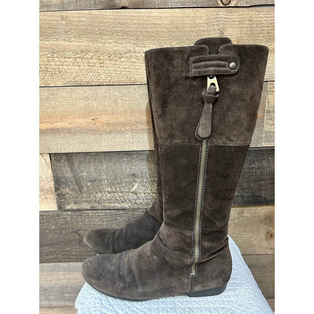 ENZO ANGIOLINI Brown Suede Riding Boots 2 Zippers 7.5 M